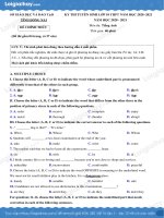 ĐỀ THI TUYỂN SINH VÀO LỚP 10 MÔN ANH VĂN