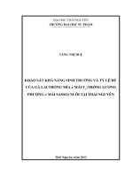 Khảo sát khả năng sinh trưởng và tỷ lệ đẻ của gà lai trống mía x mái f1 trống lương phượng x mái sasso nuôi tại thái nguyên