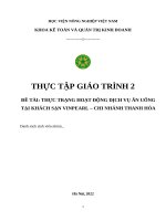 Thực trạng hoạt động dịch vụ ăn uống tại khách sạn vinpearl – chi nhánh thanh hóa