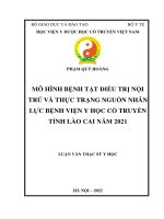 Luận văn Thạc sĩ Y học: Mô hình bệnh tật điều trị nội trú và thực trạng nguồn nhân lực tại bệnh viện Y học cổ truyền tỉnh Lào Cai năm 2021