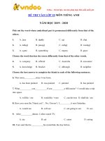 De thi vao lop 10 mon tieng anh nam hoc 2019 2020 truong thcs dong thap