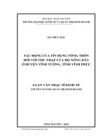 (Luận văn thạc sĩ) Tác động của tín dụng nông thôn đối với thu nhập của hộ nông dân ở huyện Vĩnh Tường, tỉnh Vĩnh Phúc