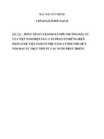 PHÂN TÍCH VÀ ĐÁNH GIÁ MÔI TRƯỜNG ĐẦU TƯ  CỦA VIỆT NAM HIỆN NAY. CẦN PHẢI CÓ NHỮNG BIỆN  PHÁP GÌ ĐỂ VIỆT NAM CÓ THỂ TĂNG CƯỜNG THU HÚT  VỐN ĐẦU TƯ TRỰC TIẾP TỪ CÁC NƯỚC PHÁT TRIỂN?