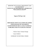 Tóm tắt tiếng anh: Nghiên cứu, đánh giá tổn thất và thiệt hại hệ sinh thái rừng ngập mặn Vườn quốc gia Mũi Cà Mau liên quan đến biến đổi khí hậu.