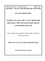 Luận án nghiên cứu bào chế và xác định sinh khả dụng viên nén quetiapin 200 mg giải phóng kéo dài tt