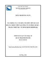 Tác động của văn hóa tổ chức đến sự gắn bó của nhân viên tại công ty cổ phần dược   trang thiết bị y tế bình định (bidiphar)