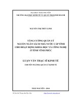 Luận văn thạc sĩ: Tăng cường quản lý nguồn ngân sách nhà nước cấp tỉnh cho hoạt động khoa học và công nghệ ở tỉnh Vĩnh Phúc