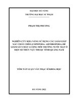 Nghiên cứu khả năng sử dụng các loài giáp xác chân chèo (copepoda arthropoda) để giám sát chất lượng môi trường nước mặt ở một số thủy vực thuộc tỉnh quảng nam 1