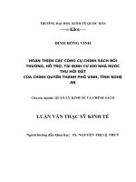 Hoàn thiện các công cụ chính sách bồi thường, hỗ trợ, tái định cư khi nhà nước thu hồi đất của chính quyền thành phố vinh tỉnh nghệ an