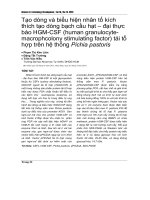 Nhân bản và biểu hiện yếu tố kích thích thuộc địa bạch cầu hạt đại thực bào ở người (hgm csf) trong pichia pastoris