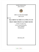 Tiểu luận đề tài đặc điểm vai trò của công ty cổ phần theo pháp luật hiện hành