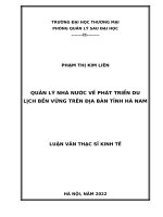 Quản lý nhà nước về phát triển du lịch bền vững trên địa bàn tỉnh hà nam