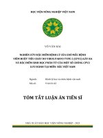 Tóm tắt: Nghiên cứu đặc điểm bệnh lý của chó mắc bệnh viêm ruột tiêu chảy do virus parvo type 2 (CPV2) gây ra và đặc điểm sinh học phân tử của một số chủng CPV2 lưu hành tại miền Bắc Việt Nam
