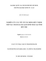 Nghiên cứu các yếu tố tác động đến ý định tiếp tục tham gia du lịch sinh thái tại tỉnh bến tre 