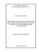 Hoàn thiện công tác quản lý thuế thu nhập doanh nghiệp đối với doanh nghiệp ngoài quốc doanh tại chi cục thuế quận bình thạnh   thành phố hồ chí minh luận văn thạc sĩ chuyên ngành quản trị kinh doanh