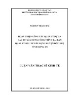 Hoàn thiện công tác quản lý dự án đầu tư xây dựng công trình tại ban quản lý đầu tư xây dựng huyện đức huệ, tỉnh long an luận văn thạc sĩ chuyên ngành kinh tế xây dựng
