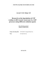Nghiên cứu sự phân hủy dư lượng dược phẩm cip trong nước thải được xử lý ro bằng các quá trình aop sử dụng các tác nhân oxy hóa khác nhau