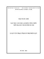 Luận văn Thạc sĩ Tạo việc làm cho lao động nông thôn trên địa bàn thành phố Hà Nội