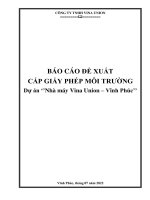 BÁO CÁO ĐỀ XUẤT CẤP GIẤY PHÉP MÔI TRƯỜNG Dự án ‘’Nhà máy Vina Union – Vĩnh Phúc’’