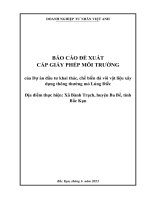 BÁO CÁO ĐỀ XUẤT CẤP GIẤY PHÉP MÔI TRƯỜNG của Dự án đầu tư khai thác, chế biến đá vôi vật liệu xây dựng thông thường mỏ Lủng Điếc