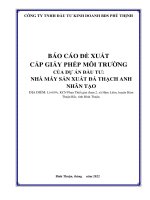 BÁO CÁO ĐỀ XUẤT CẤP GIẤY PHÉP MÔI TRƯỜNG CỦA DỰ ÁN ĐẦU TƯ: NHÀ MÁY SẢN XUẤT ĐÁ THẠCH ANH NHÂN TẠO