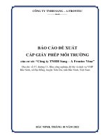 BÁO CÁO ĐỀ XUẤT CẤP GIẤY PHÉP MÔI TRƯỜNG của cơ sở: “Công ty TNHH Sang – A Frontec Vina”