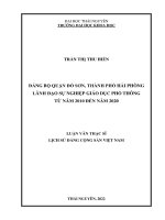 Luận văn thạc sĩ đảng bộ quận đồ sơn, thành phố hải phòng lãnh đạo sự nghiệp giáo dục phổ thông từ năm 2010 đến năm 2020