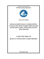 Luận văn thạc sĩ đánh giá hiện trạng và định hướng sử dụng đất nông nghiệp trên đại bàn huyện phú lương, tỉnh thái nguyên đến năm 2030