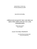Chính sách giải quyết việc làm cho lao động nông thôn trên địa bàn huyện vân canh, tỉnh bình định