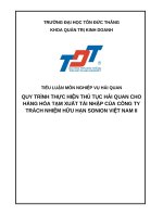 Tiểu Luận Môn - Nghiệp Vụ Hải Quan Đề tài : Quy Trình Thực Hiện Thủ Tục Hải Quan Cho Hàng Hóa Tạm Xuất Tái Nhập Của Công Ty Trách Nhiệm Hữu Hạn Sonion Việt Nam II