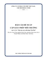 BÁO CÁO ĐỀ XUẤT CẤP GIẤY PHÉP MÔI TRƯỜNG của Cơ Sở: “Nhà máy sản xuất nhựa Tân Phú” Địa chỉ: Cụm Công nghiệp Xuân Lâm, phường Xuân Lâm, thị xã Thuận Thành, tỉnh Bắc Ninh, Việt Nam