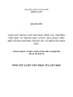 Tóm tắt luận văn Thạc sĩ Luật học: Giáo dục pháp luật cho học sinh các trường tiểu học và trung học cơ sở - Qua thực tiễn một số địa phương trung du và miền núi phía bắc