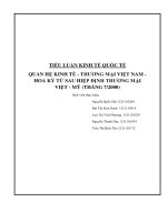 Tiểu luận: Quan hệ Kinh tế - thương mại Việt Nam - Hoa Kỳ từ sau Hiệp định thương mại Việt - Mỹ