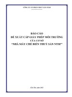 BÁO CÁO ĐỀ XUẤT CẤP GIẤY PHÉP MÔI TRƯỜNG CỦA CƠ SỞ “NHÀ MÁY CHẾ BIẾN THUỶ SẢN NTSF”