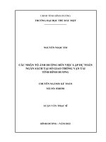 Các nhân tốảnh hưởng đến việc lập dựtoán ngân sách tại sởgiao thông vận tải tỉnh bình dươngchuyên ngành kếtoánmã số 8340301luận văn thạc sĩbình dương  năm 2022