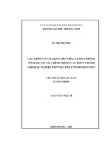 Luận văn Thạc sĩ Kế toán: Các nhân tố ảnh hưởng đến chất lượng thông tin báo cáo tài chính tại các đơn vị hành chính sự nghiệp trên địa bàn tỉnh Bình Dương