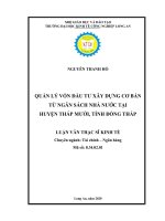 (Luận văn) quản lý vốn đầu tư xây dựng cơ bản từ ngân sách nhà nước tại huyện tháp mười, tỉnh đồng tháp