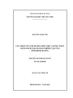 Các nhân tốảnh hưởng đến việc lập dựtoán ngân sách tại sởgiao thông vận tải tỉnh bình dươngchuyên ngành kếtoánmã số 8340301luận văn thạc sĩbình dương  năm 2022