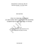 Công tác chăm sóc người bệnh của điều dưỡng viên và một số yếu tố ảnh hưởng tại bệnh viện đa khoa tỉnh long an, năm 2022