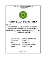 Nghiên cứu ảnh hưởng của vòm che và biện pháp phủ luống đến sinh trưởng và phát triển dưa lê happy 6 trồng vụ xuân hè tại gia lâm, hà nội