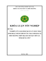 Nghiên cứu giải pháp quản lý chất thải sinh hoạt nhằm thích ứng thay đổi bảo vệ môi trường trên địa bàn huyện tiên lữ, tỉnh hưng yên