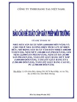 BÁO CÁO ĐỀ XUẤT CẤP GIẤY PHÉP MÔI TRƯỜNG CỦA DỰ ÁN ĐẦU TƯ NHÀ MÁY SẢN XUẤT XỐP (4.000.000 MÉTNĂM) VÀ CHO THUÊ NHÀ XƯỞNG DIỆN TÍCH 3.171 M2 HIỆN HỮU; MỞ RỘNG SẢN XUẤT TẤM DÁN NHIỆT (600.000 TẤMNĂM), NỆM MÚT (150.000 SẢN PHẨMNĂM), GỐI NỆM (22.000 SẢN PHẨMNĂ