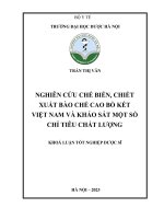 Nghiên cứu chế biến, chiết xuất bào chế cao bồ kết việt nam và khảo sát một số chỉ tiêu chất lượng khoá luận tốt nghiệp dược sĩ hà nội – 2023