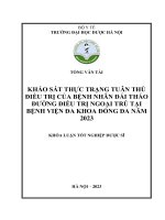 Khảo sát thực trạng tuân thủ điều trị của bệnh nhân đái tháo đường điều trị ngoại trú tại bệnh viện đa khoa đống đa năm 2023 khóa luận tốt nghiệp dược sĩ