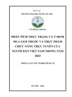 Phân tích thực trạng và ý định mua sắm thuốc và thực phẩm chức năng trực tuyến của người dân việt nam trong năm 2023 khóa luận tốt nghiệp dược sĩ