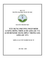 Nguyễn thành việt xây dựng phương pháp định lượng đồng thời acid azelaic và acid benzoic bằng hplc trong gel azelaic 15% khóa luận tốt nghiệp dược sĩ hà nội – 2023