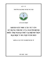 Lê xuân hiệp khảo sát nhu cầu tư vấn sử dụng thuốc của người bệnh điều trị ngoại trú tại bệnh viện đại học y hà nội năm 2023 khóa luận tốt nghiệp dược sĩ