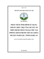 Hồ thị hồng phân tích tình hình sử dụng thuốc điều trị tăng huyết áp trên bệnh nhân ngoại trú tại phòng khám bệnh viện đa khoa huyện nghi lộc, tỉnh nghệ an luận văn dược sĩ chuyên khoa cấp i