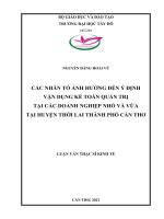 Các nhân tố ảnh hưởng đến ý định vận dụng kế toán quản trị tại các doanh nghiệp vừa và nhỏ tại huyện thới lai – thành phố cần thơ