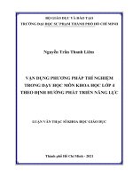 Vận dụng phương pháp thí nghiệm trong dạy học môn khoa học lớp 4 theo định hướng phát triển năng lực